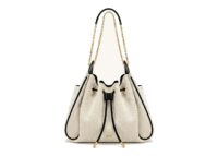 JW PEI Rowan Ruched Drawstring Chain Bucket Bag Black Canvas