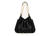 JW PEI Rowan Ruched Drawstring Chain Bucket Bag Black
