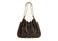 JW PEI Rowan Ruched Drawstring Chain Bucket Bag Chestnut Brown
