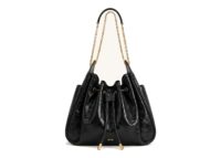 JW PEI Rowan Ruched Drawstring Chain Bucket Bag Jet Black
