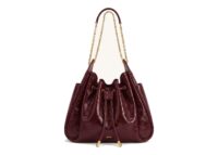 JW PEI Rowan Ruched Drawstring Chain Bucket Bag Vermilion Red