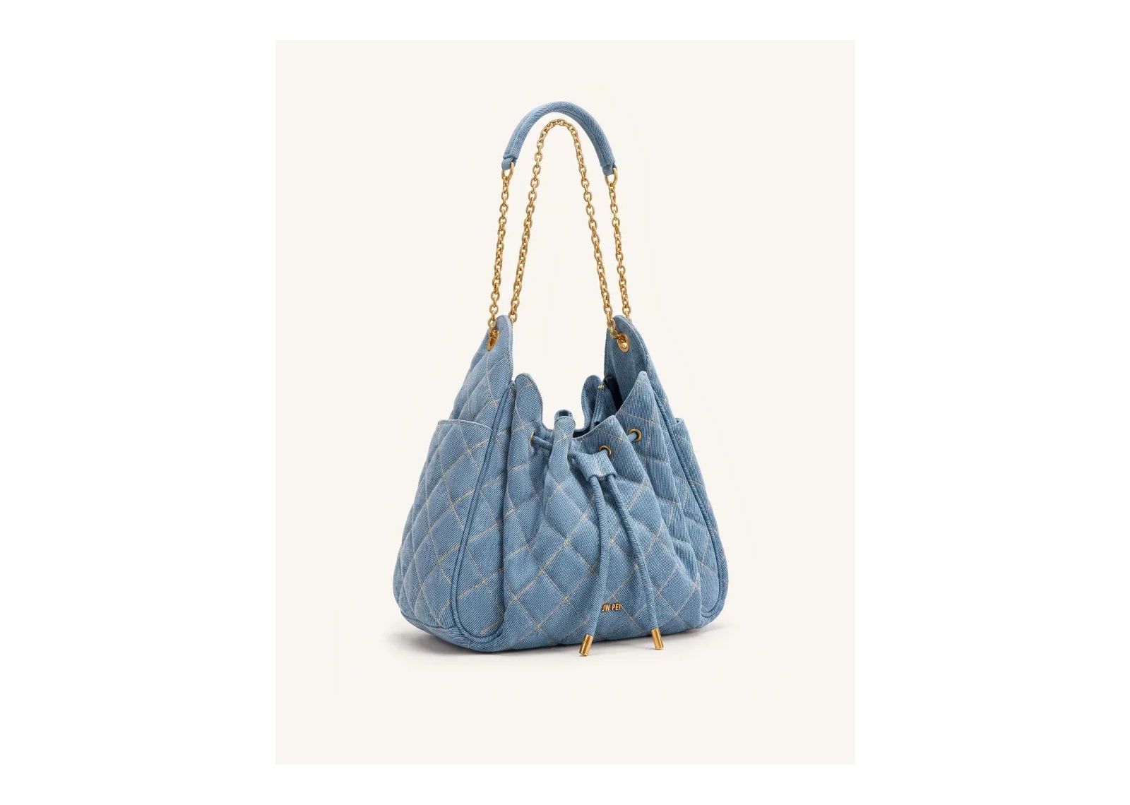 JW PEI Rowan Ruched Quilting Drawstring Chain Bucket Bag Blue Denim - görsel 2