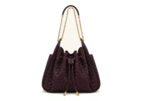 JW PEI Rowan Weaving Ruched Drawstring Chain Bucket Bag Dark Cherry