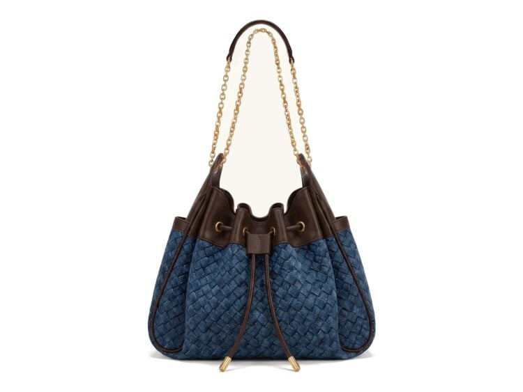 JW PEI Rowan Weaving Ruched Drawstring Chain Bucket Bag Sea Blue Denim