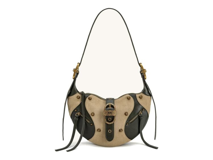 JW PEI Tessa Faux Suede Studded Shoulder Bag Khaki Green