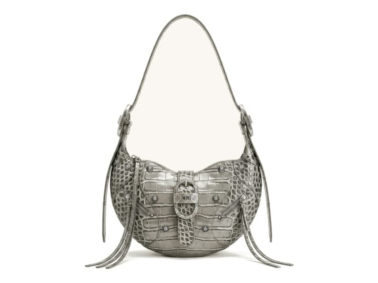 JW PEI Tessa Studded Shoulder Bag Cement Grey Croc