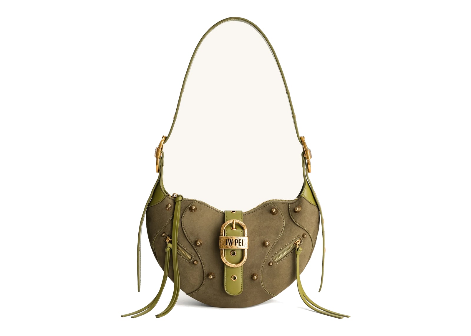JW PEI Tessa Suede Shoulder Bag Dark Olive