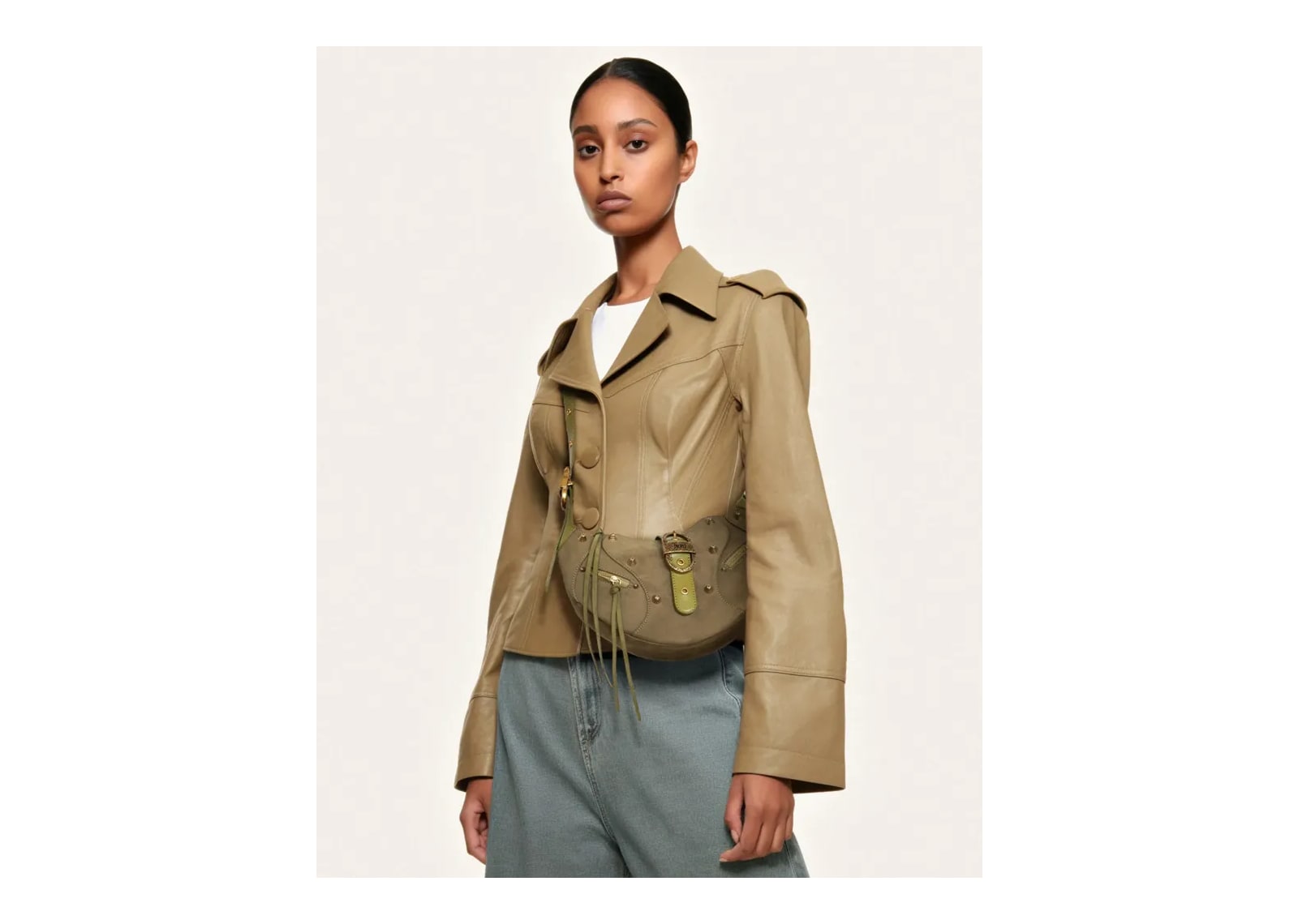 JW PEI Tessa Suede Shoulder Bag Dark Olive - görsel 2