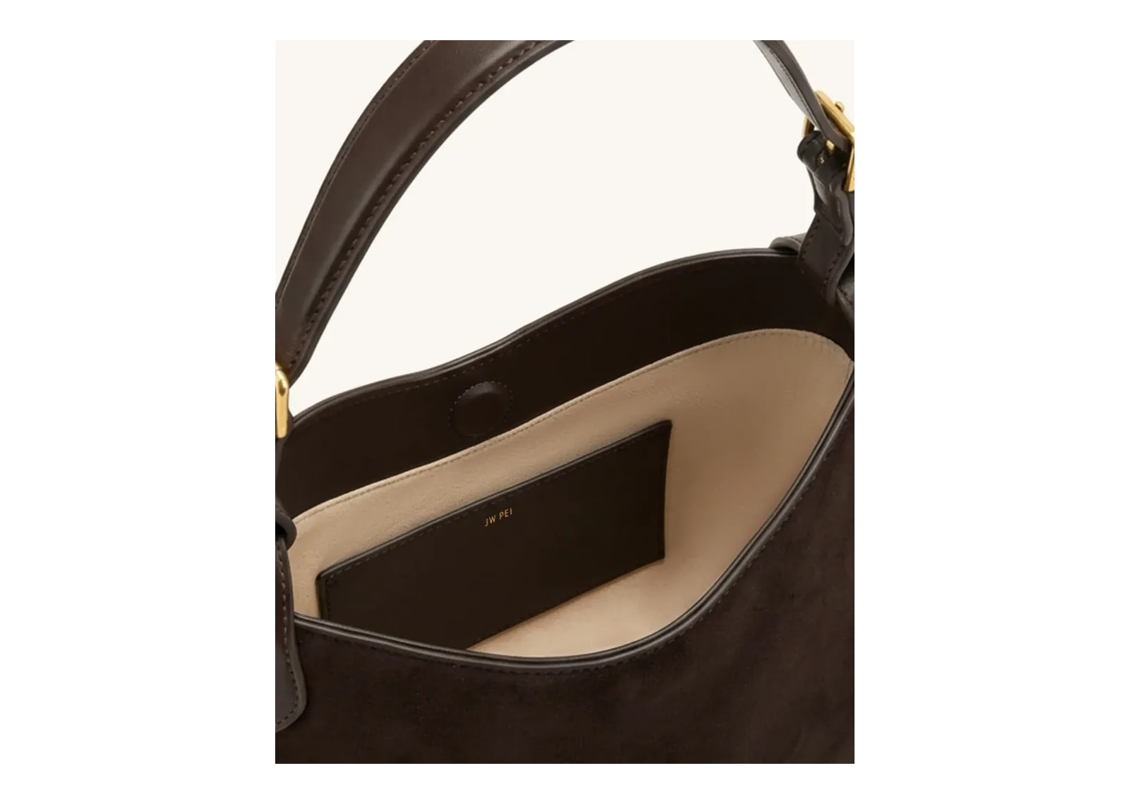 JW PEI Velora Faux Suede Slouchy Shoulder Bag Dark Brown - görsel 4