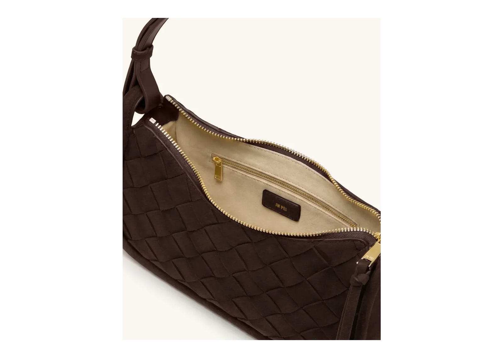 JW PEI Zirelle Woven Faux Suede Hobo Bag Brown - görsel 4
