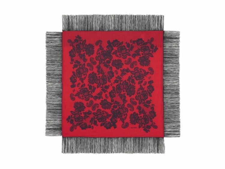 Kujten Large Bandana Helia Lace Fringes Coral Red