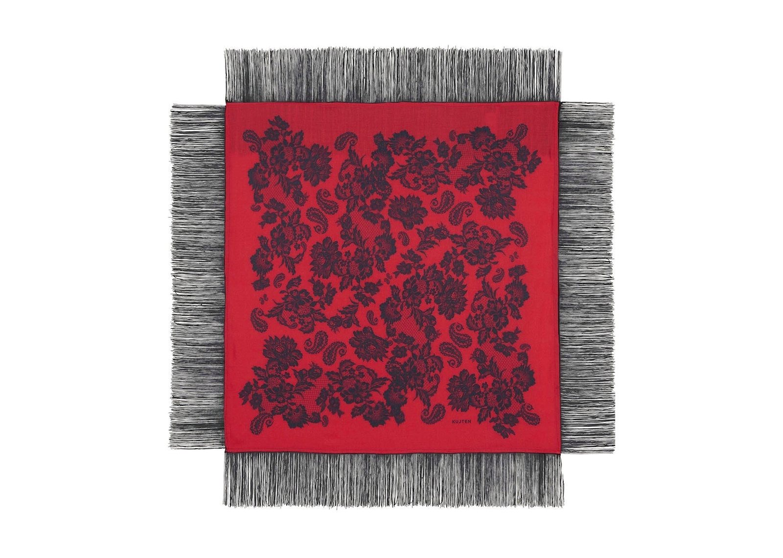 Kujten Large Bandana Helia Lace Fringes Coral Red