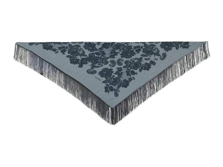 Kujten Small Bandana Heli Lace Fringes Flannel Grey