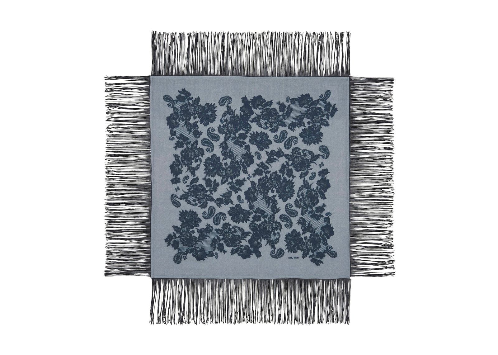 Kujten Small Bandana Heli Lace Fringes Flannel Grey - görsel 2