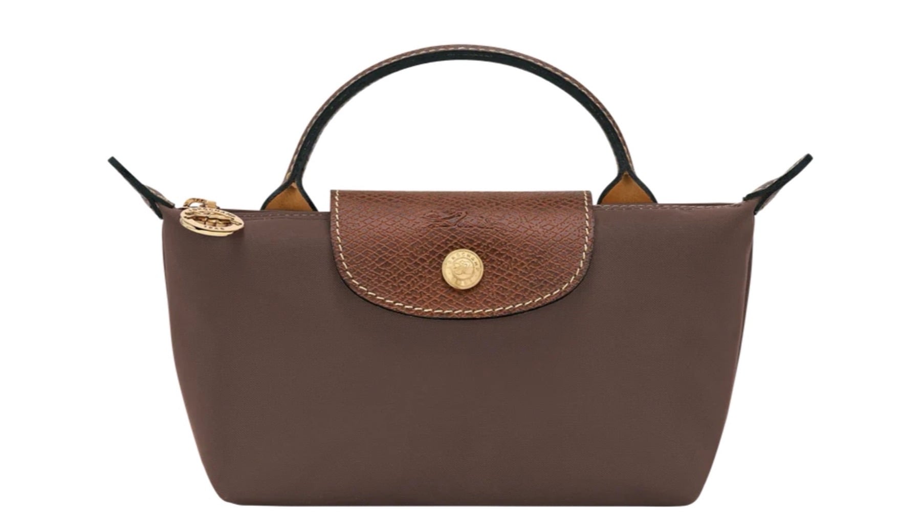 Longchamp Le Pliage Pouch with Handle Mocha küçük çanta