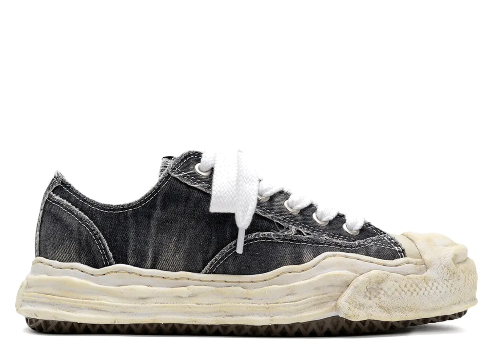 Maison Mihara Yasuhiro Hank OG Sole Bleach-Wash Denim Canvas Low Black - görsel 3