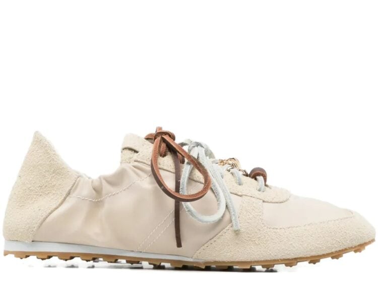 Maje Bead-Embellished Lace-Up Sneakers Beige