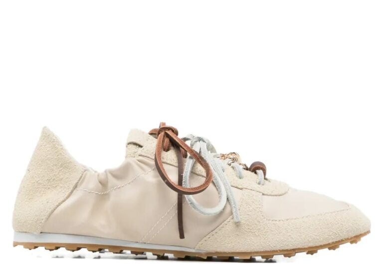 Maje Bead-Embellished Lace-Up Sneakers Beige