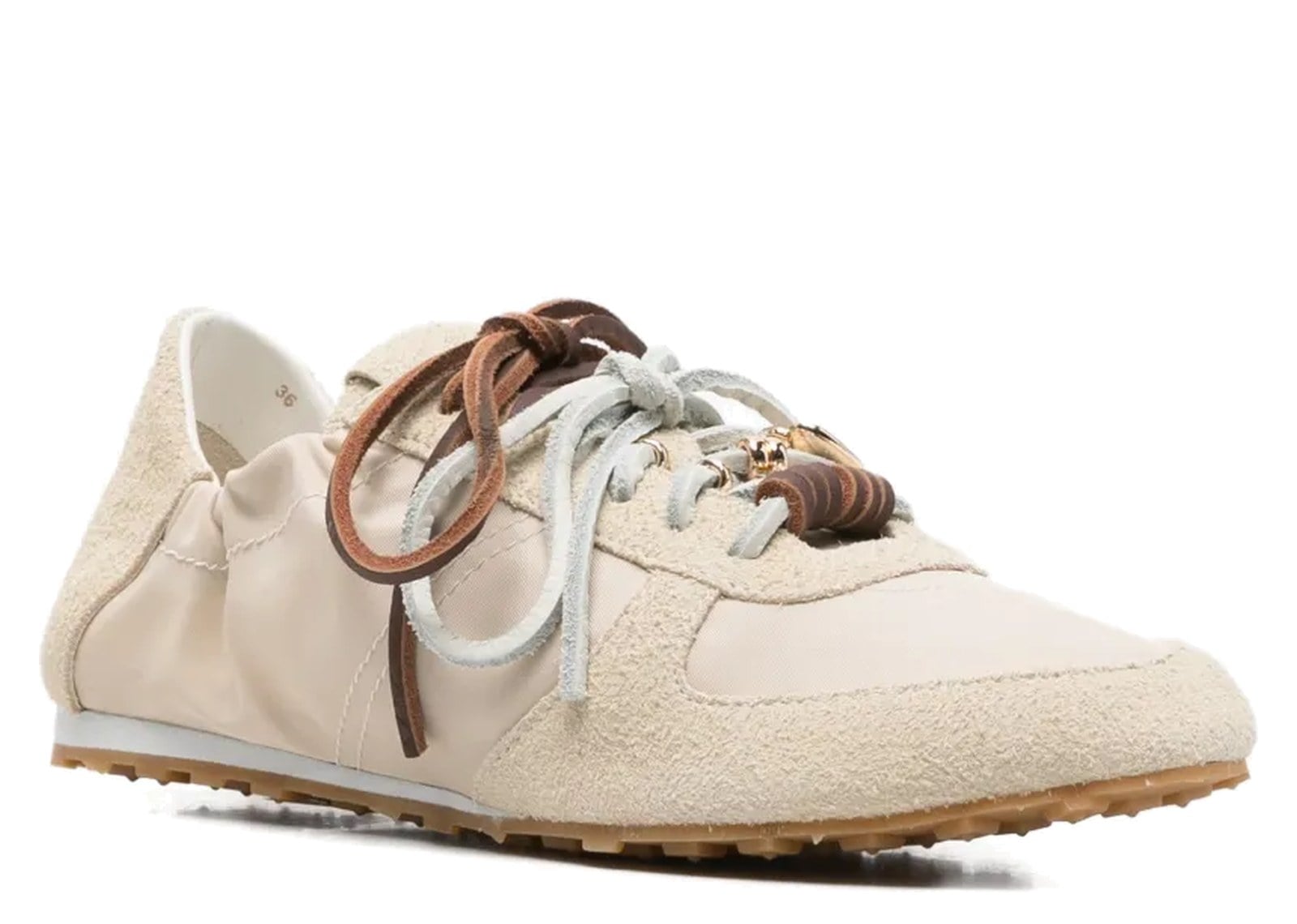 Maje Bead-Embellished Lace-Up Sneakers Beige - görsel 2