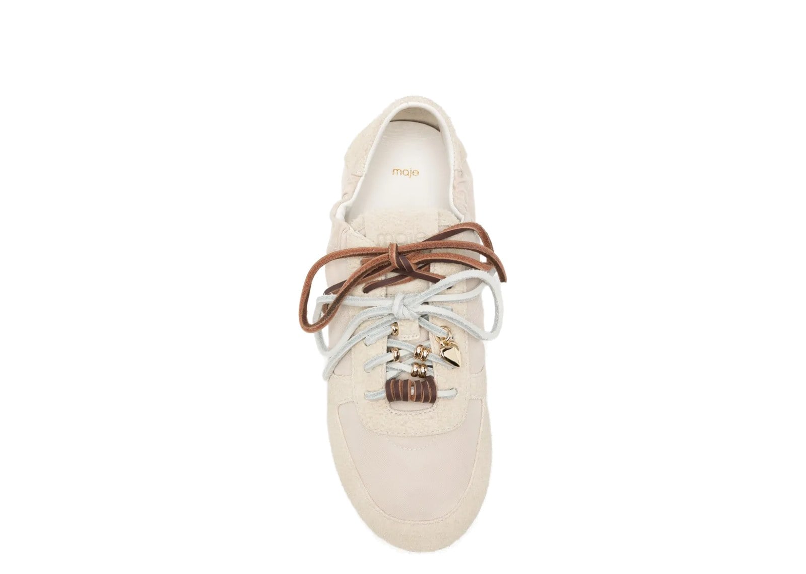 Maje Bead-Embellished Lace-Up Sneakers Beige - görsel 4