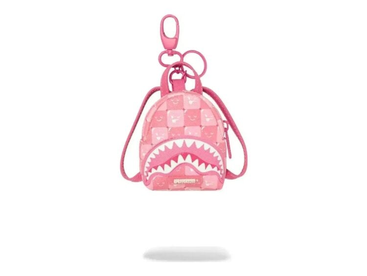 Sprayground Pink New Check Faces Backpack Keychain