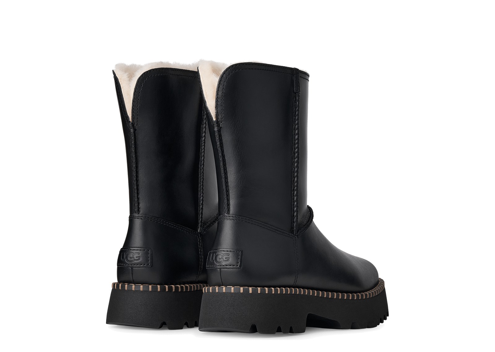 UGG Uptowner Short Leather Boot Black Leather (W) - görsel 3