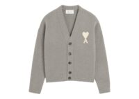 Ami Paris Ami De Coeur Alpaca Cardigan Ash Grey/Ecru