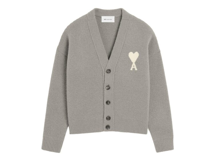Ami Paris Ami De Coeur Alpaca Cardigan Ash Grey/Ecru
