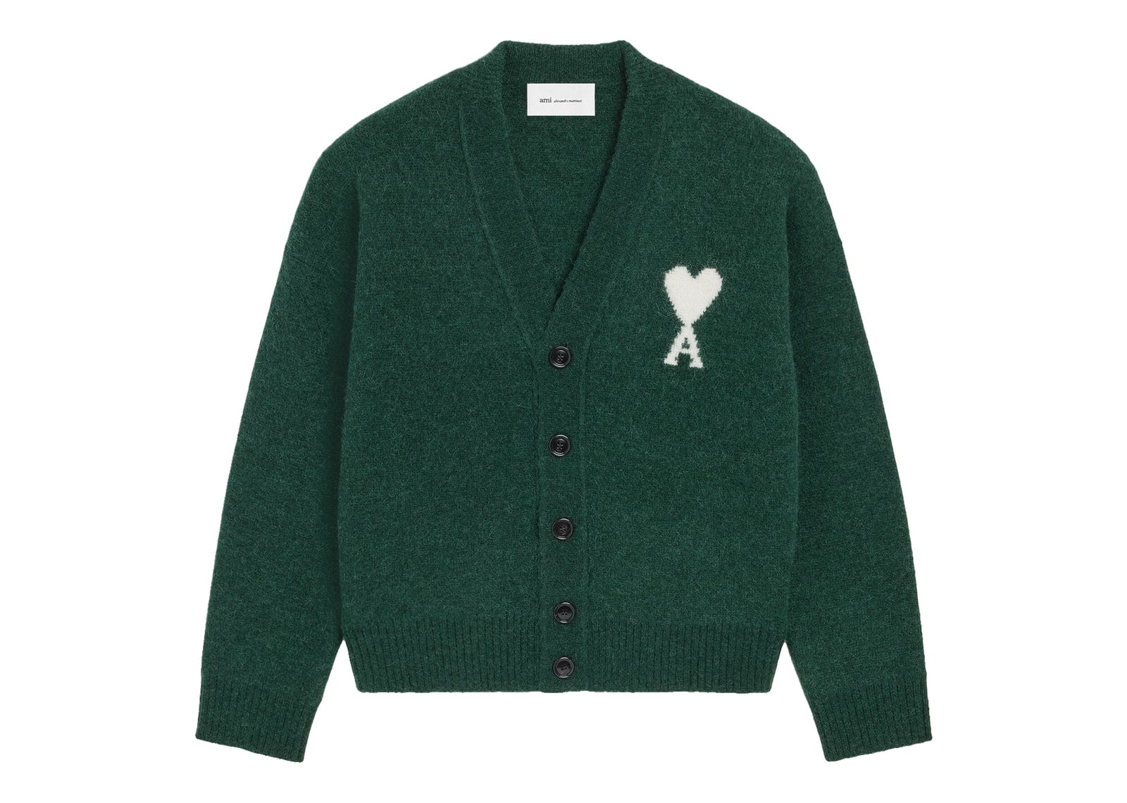 Ami Paris Ami De Coeur Alpaca Cardigan Bottle Green/Ecru