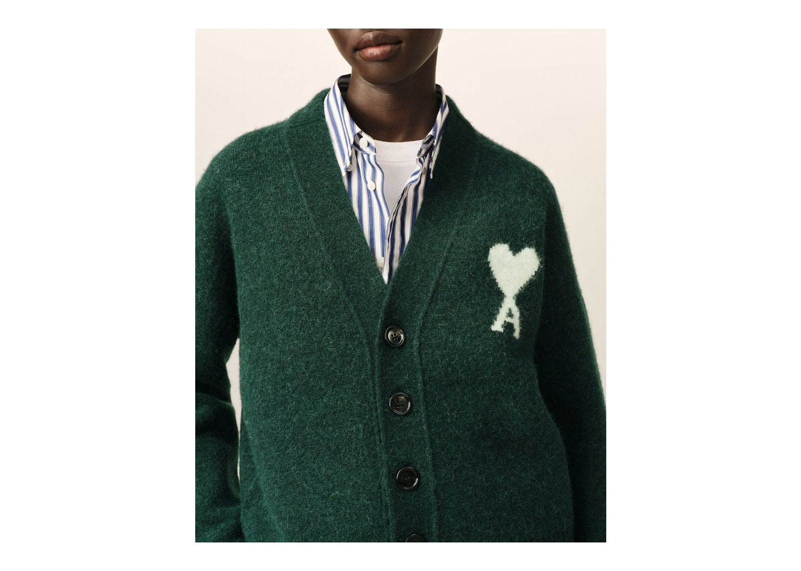 Ami Paris Ami De Coeur Alpaca Cardigan Bottle Green/Ecru - görsel 10