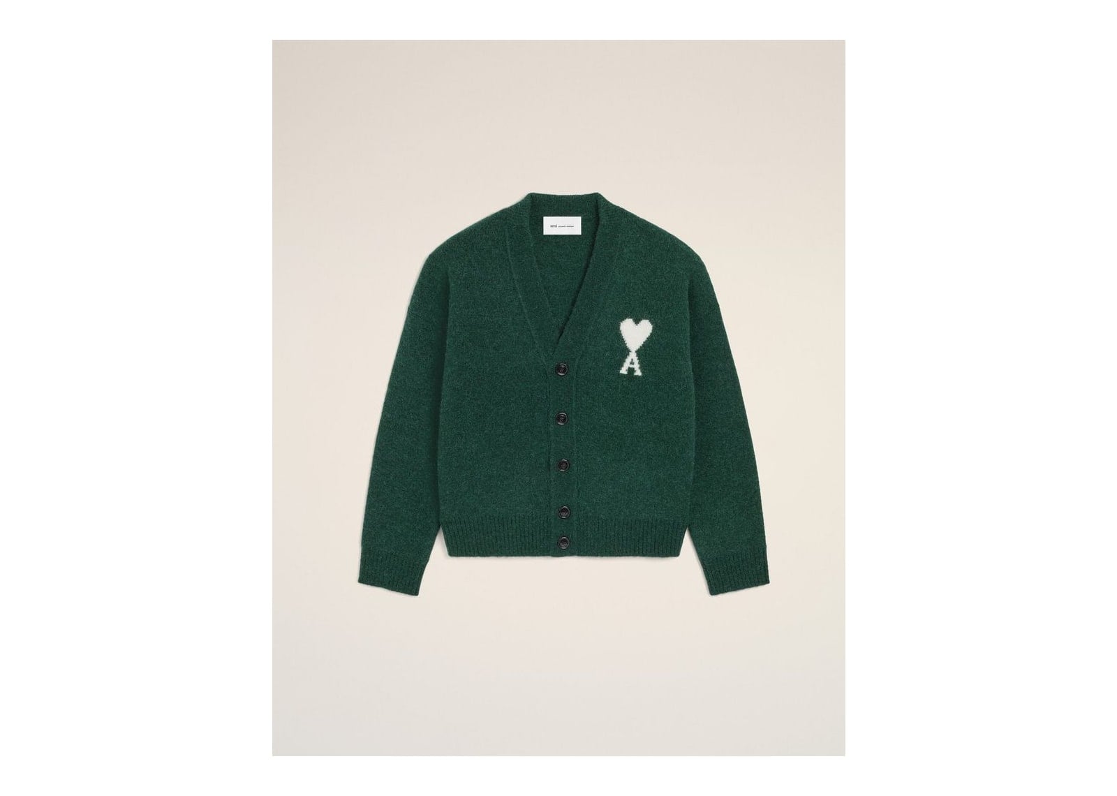 Ami Paris Ami De Coeur Alpaca Cardigan Bottle Green/Ecru - görsel 7