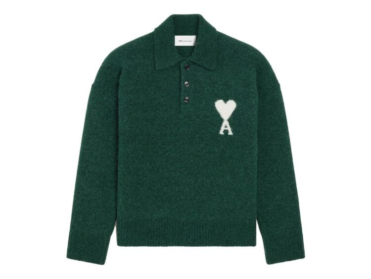 Ami Paris Ami De Coeur Alpaca Polo Bottle Green/Ecru