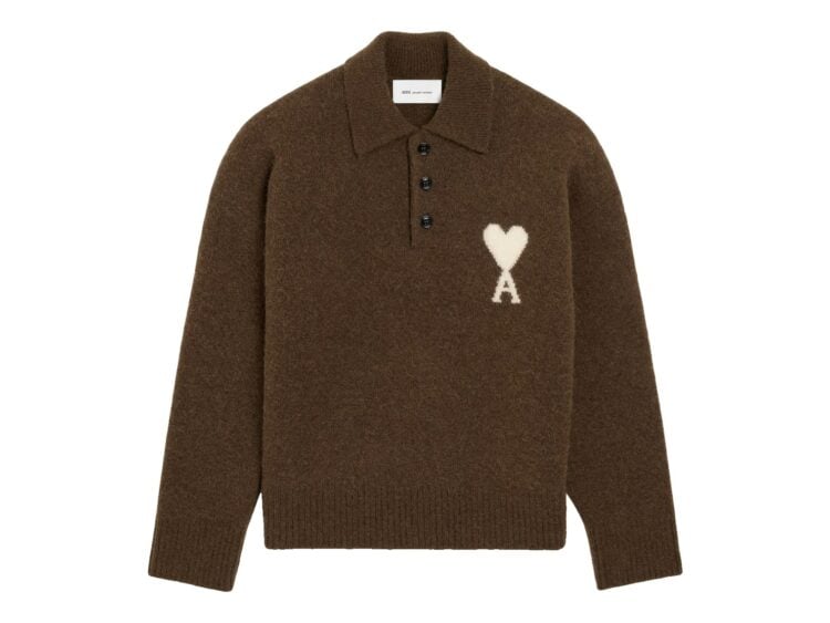 Ami Paris Ami De Coeur Alpaca Polo Chocolate Brown/Ecru