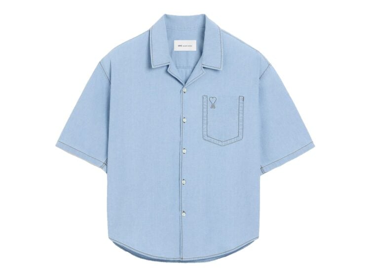 Ami Paris Ami De Coeur Boxy Cotton Short-Sleeve Shirt Cashmere Blue