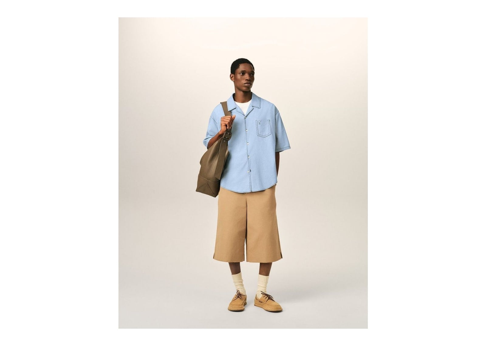 Ami Paris Ami De Coeur Boxy Cotton Short-Sleeve Shirt Cashmere Blue - görsel 3