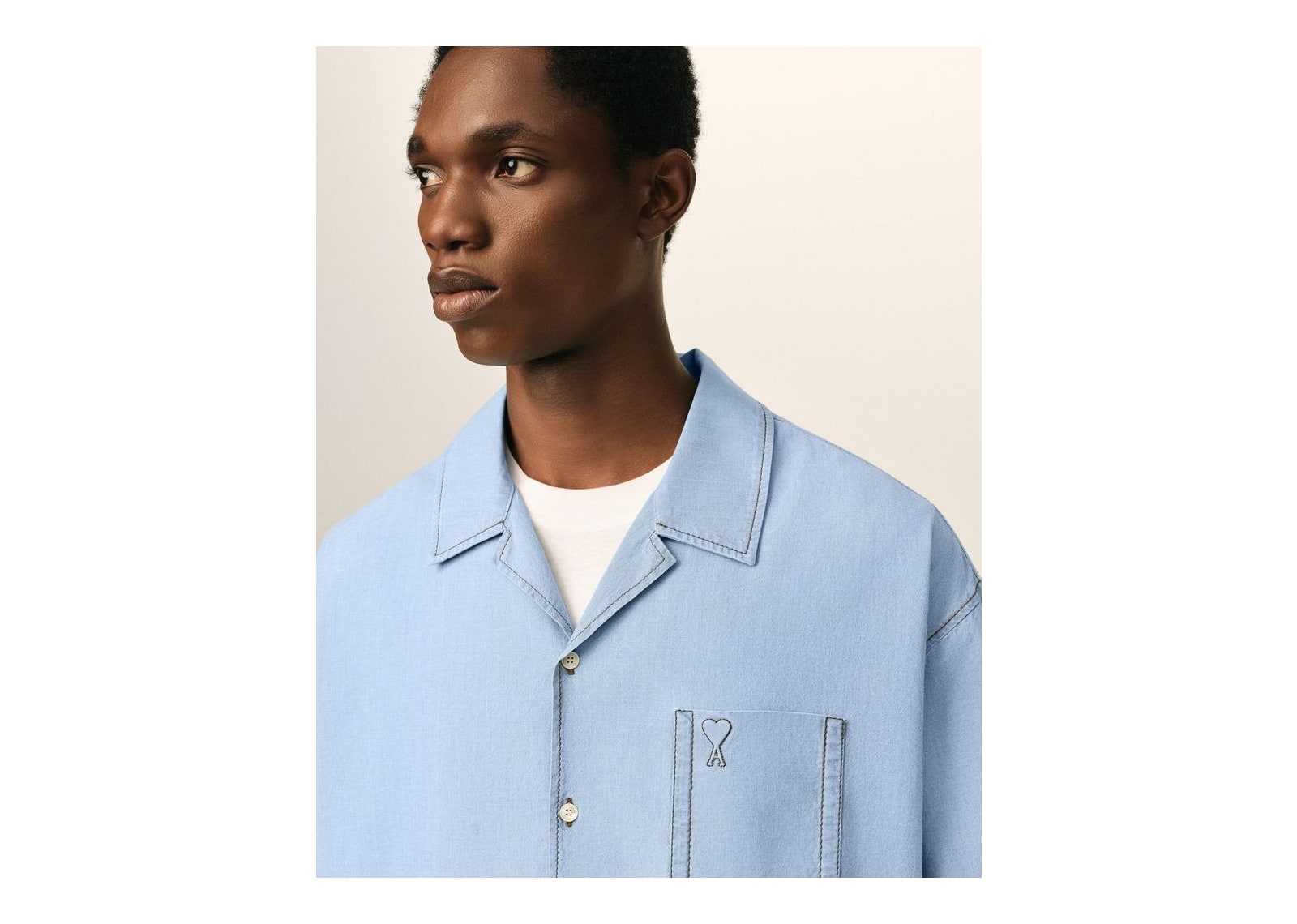 Ami Paris Ami De Coeur Boxy Cotton Short-Sleeve Shirt Cashmere Blue - görsel 4