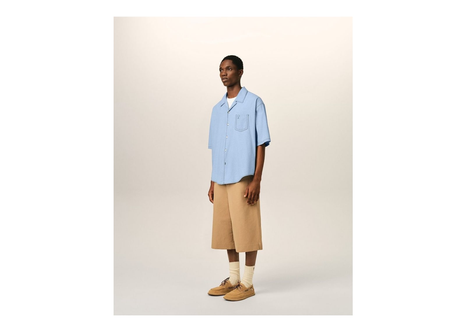 Ami Paris Ami De Coeur Boxy Cotton Short-Sleeve Shirt Cashmere Blue - görsel 6