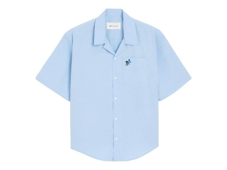 Ami Paris Ami De Coeur Boxy Cotton Short-Sleeve Shirt Tulip Cashmere Blue