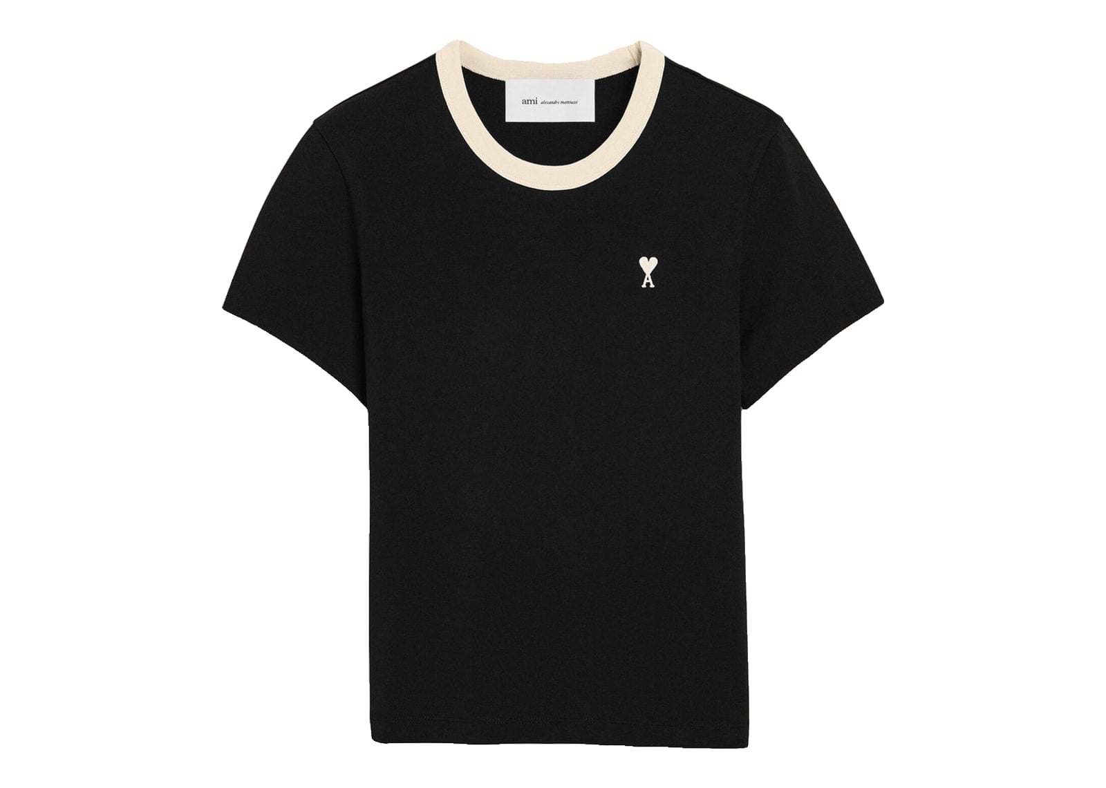 Ami Paris Ami De Coeur Contrasted Cotton T-Shirt Black/Ivory (W)