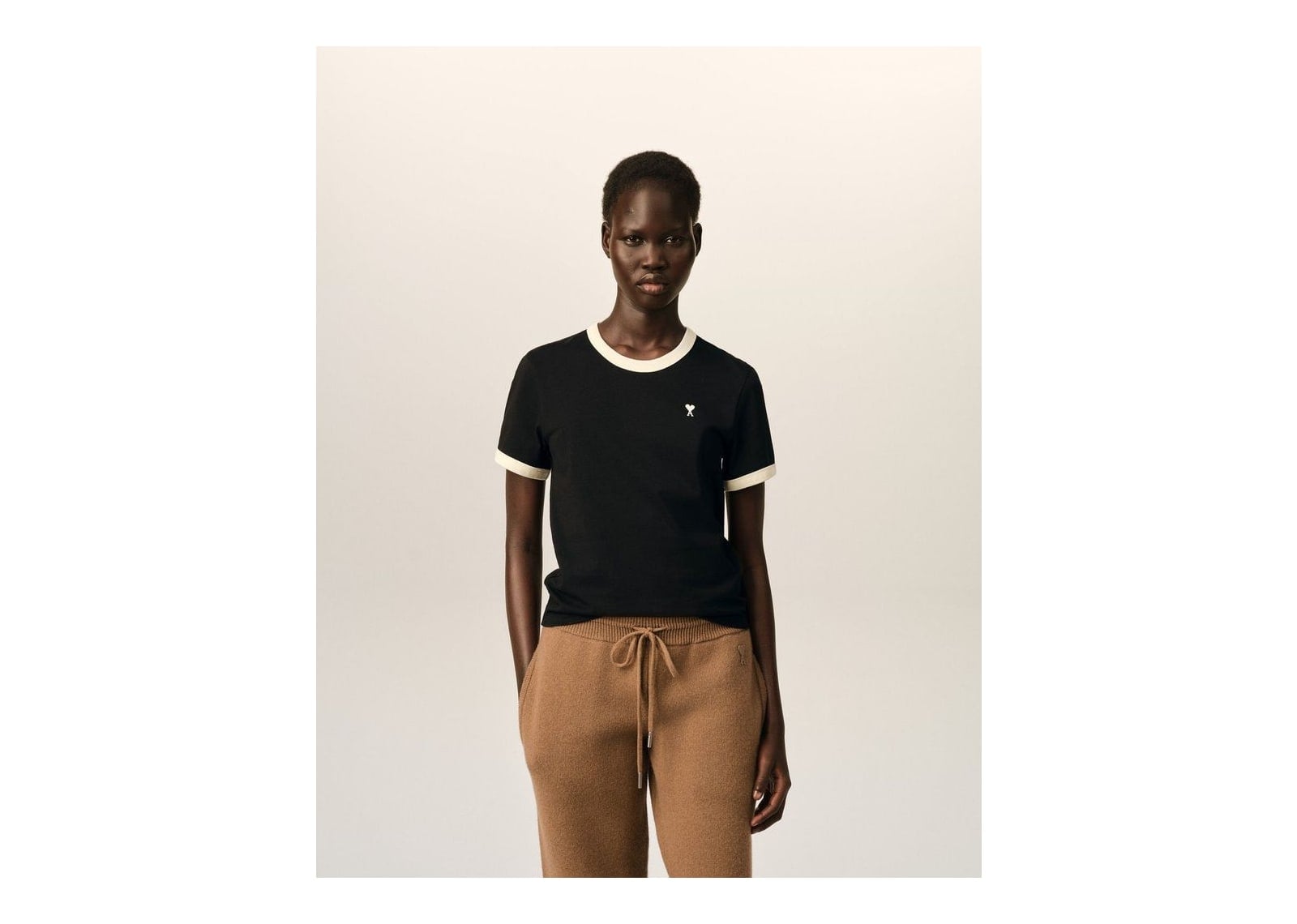 Ami Paris Ami De Coeur Contrasted Cotton T-Shirt Black/Ivory (W) - görsel 2