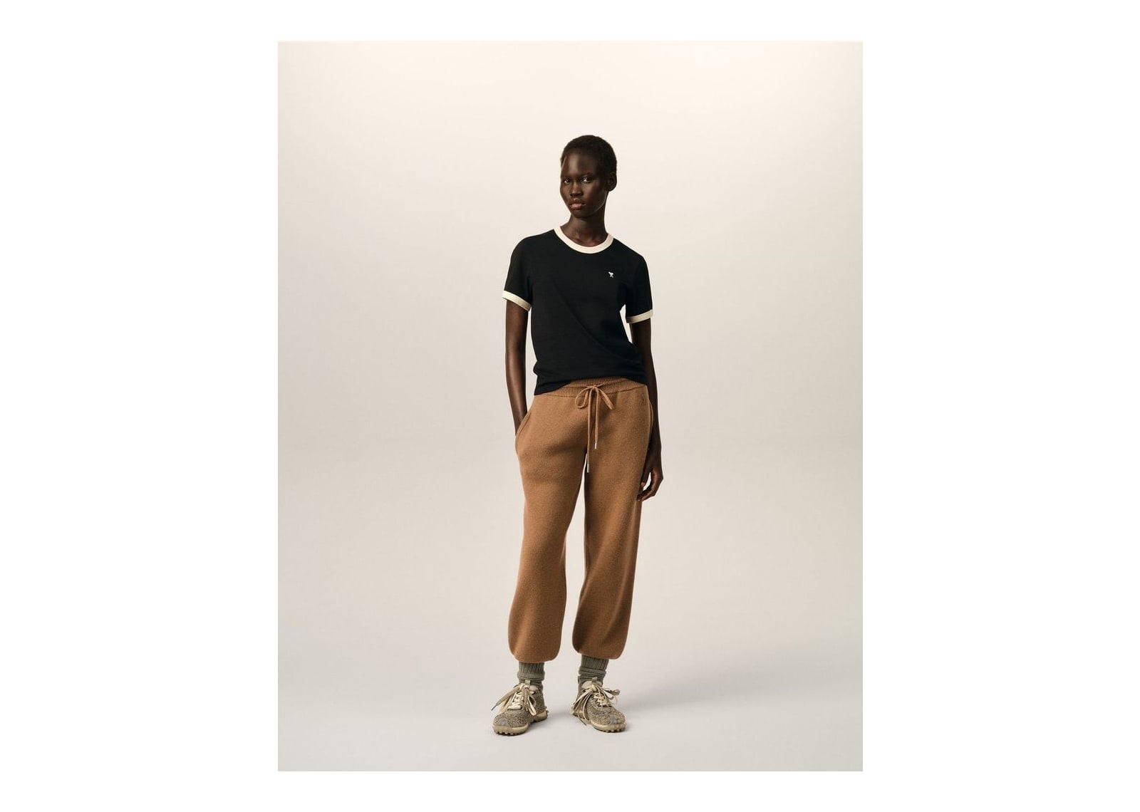Ami Paris Ami De Coeur Contrasted Cotton T-Shirt Black/Ivory (W) - görsel 3