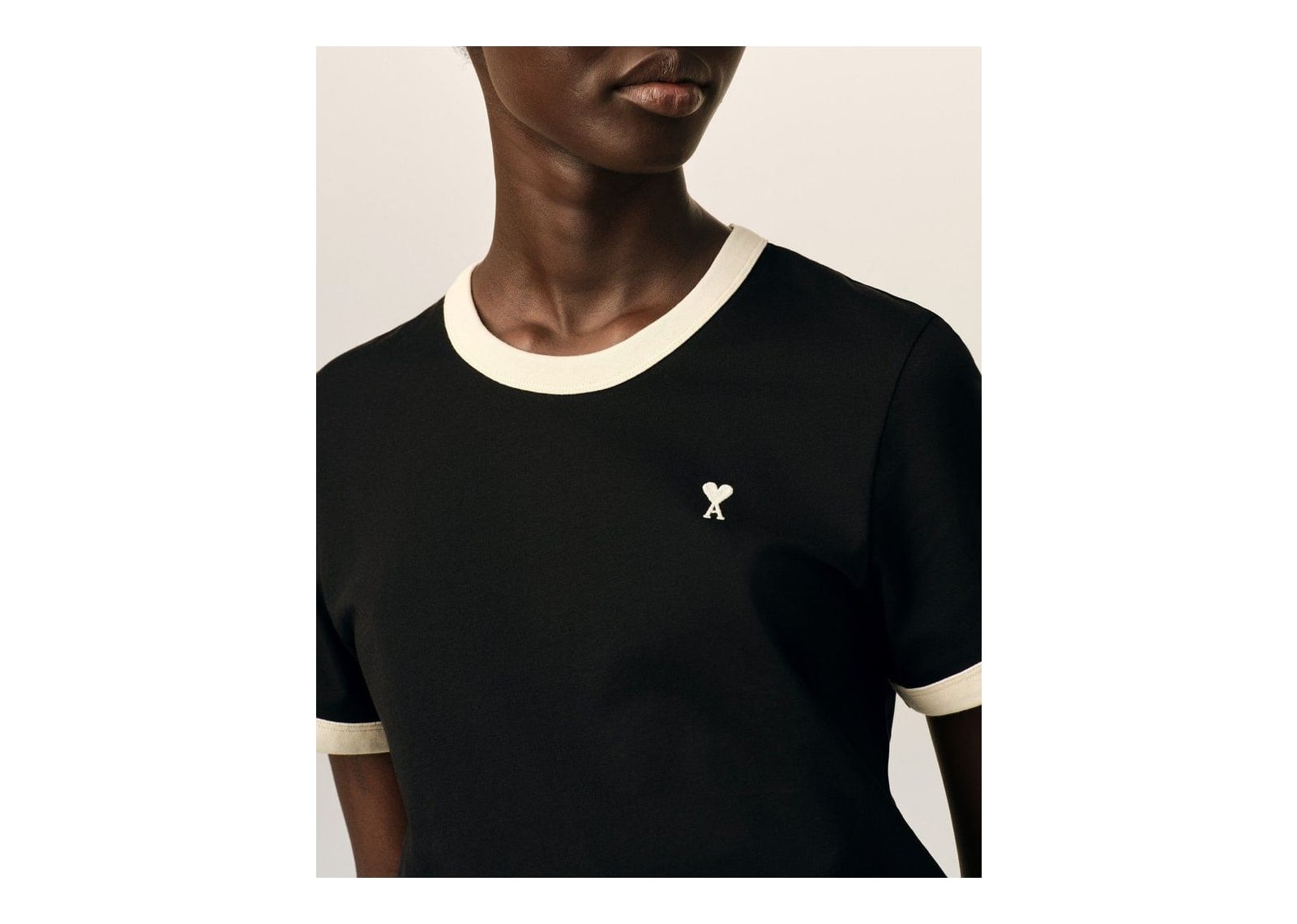 Ami Paris Ami De Coeur Contrasted Cotton T-Shirt Black/Ivory (W) - görsel 4