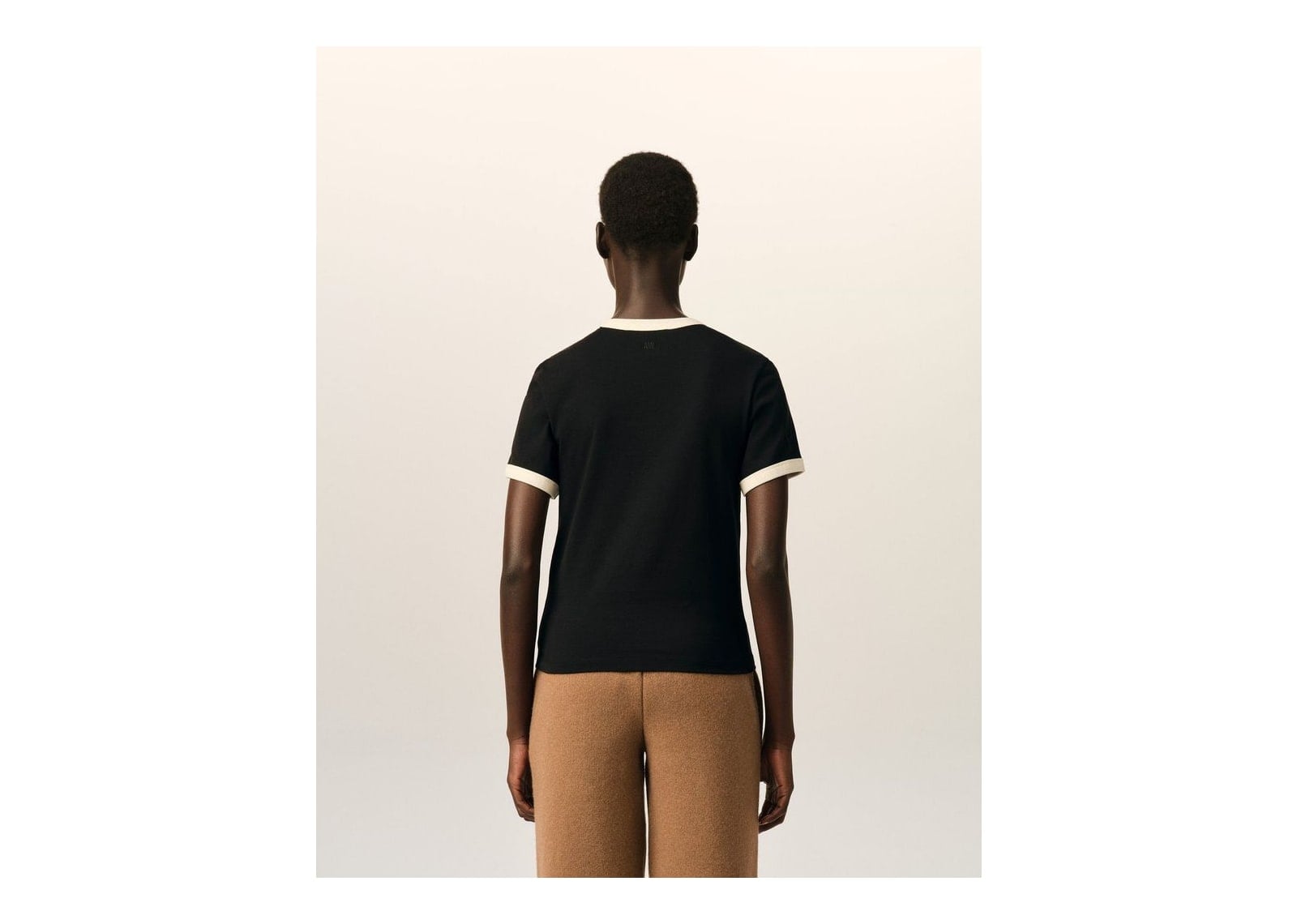 Ami Paris Ami De Coeur Contrasted Cotton T-Shirt Black/Ivory (W) - görsel 5