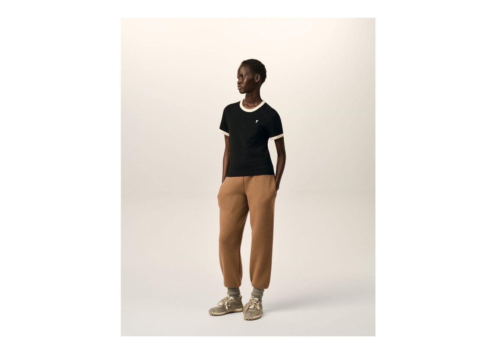 Ami Paris Ami De Coeur Contrasted Cotton T-Shirt Black/Ivory (W) - görsel 6