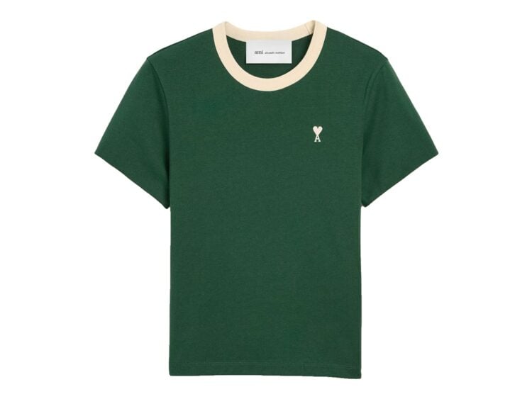 Ami Paris Ami De Coeur Contrasted Cotton T-Shirt Bottle Green/Ivory (W)