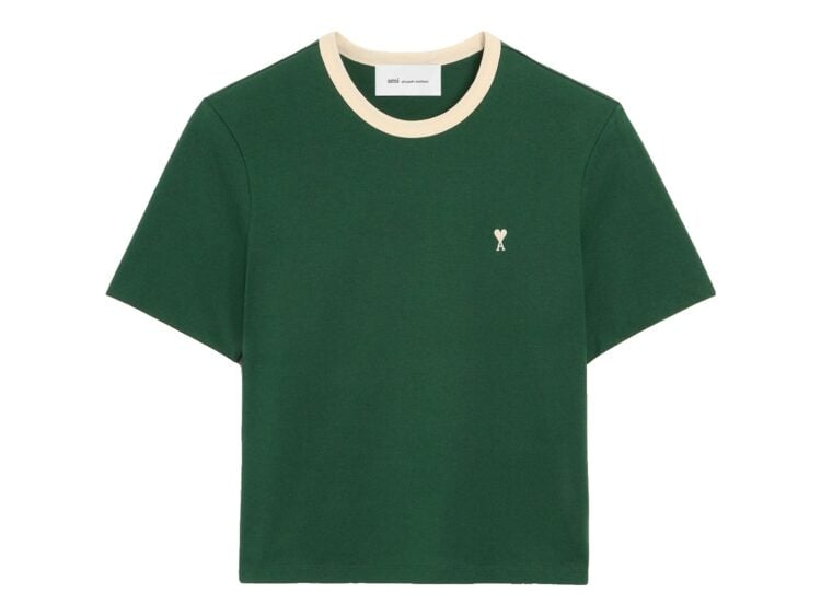 Ami Paris Ami De Coeur Contrasted Cotton T-Shirt Bottle Green/Ivory