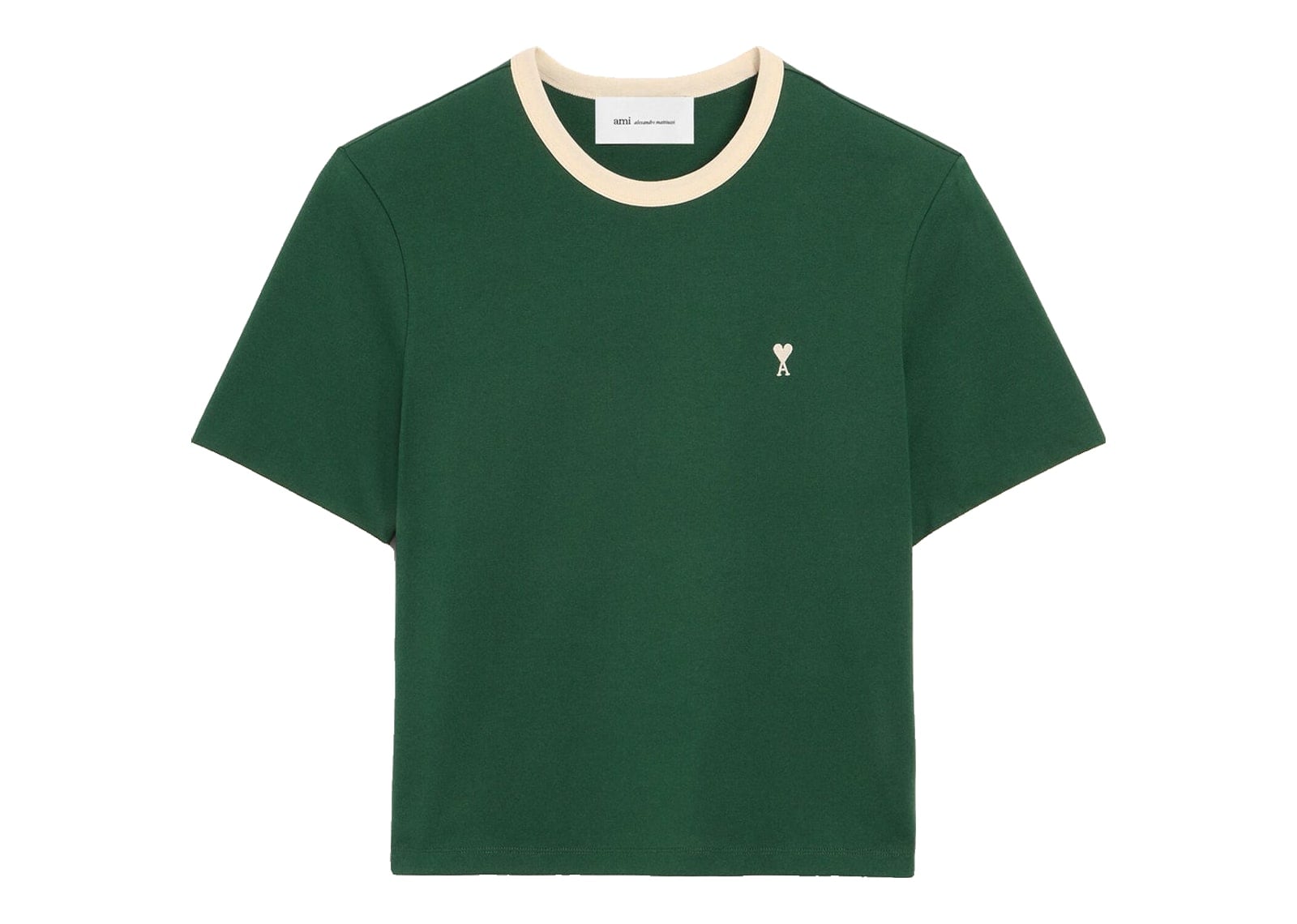 Ami Paris Ami De Coeur Contrasted Cotton T-Shirt Bottle Green/Ivory