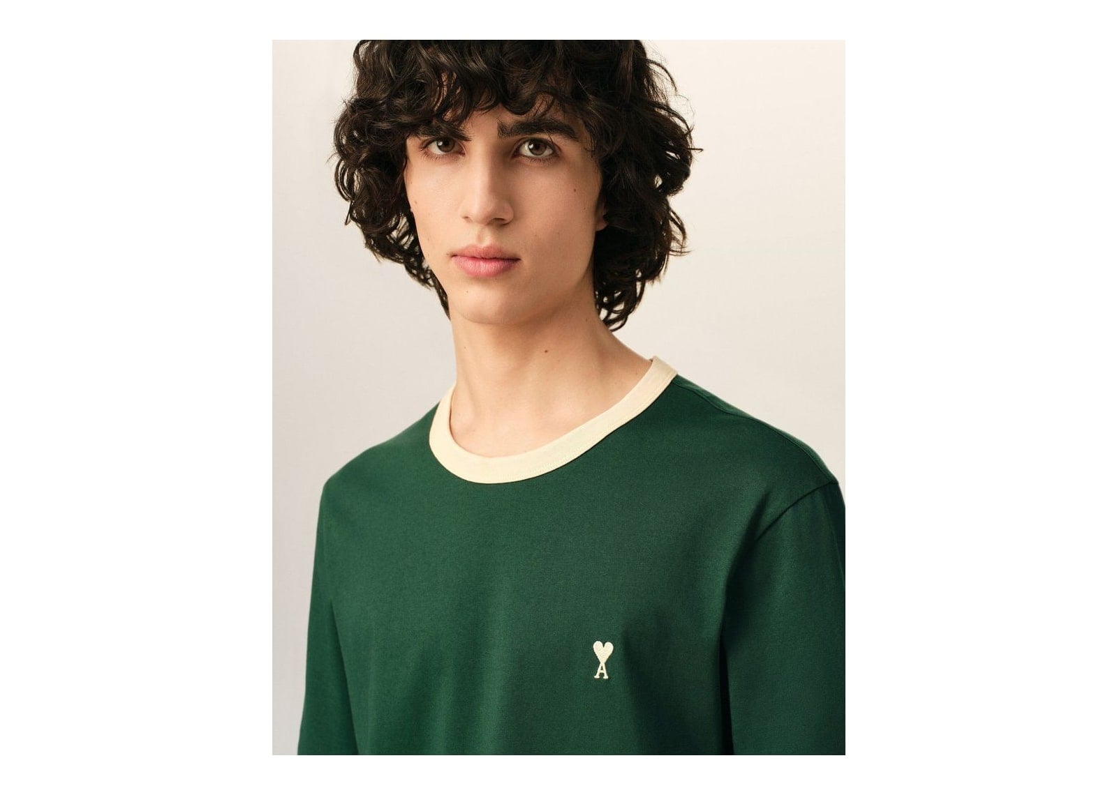 Ami Paris Ami De Coeur Contrasted Cotton T-Shirt Bottle Green/Ivory - görsel 4