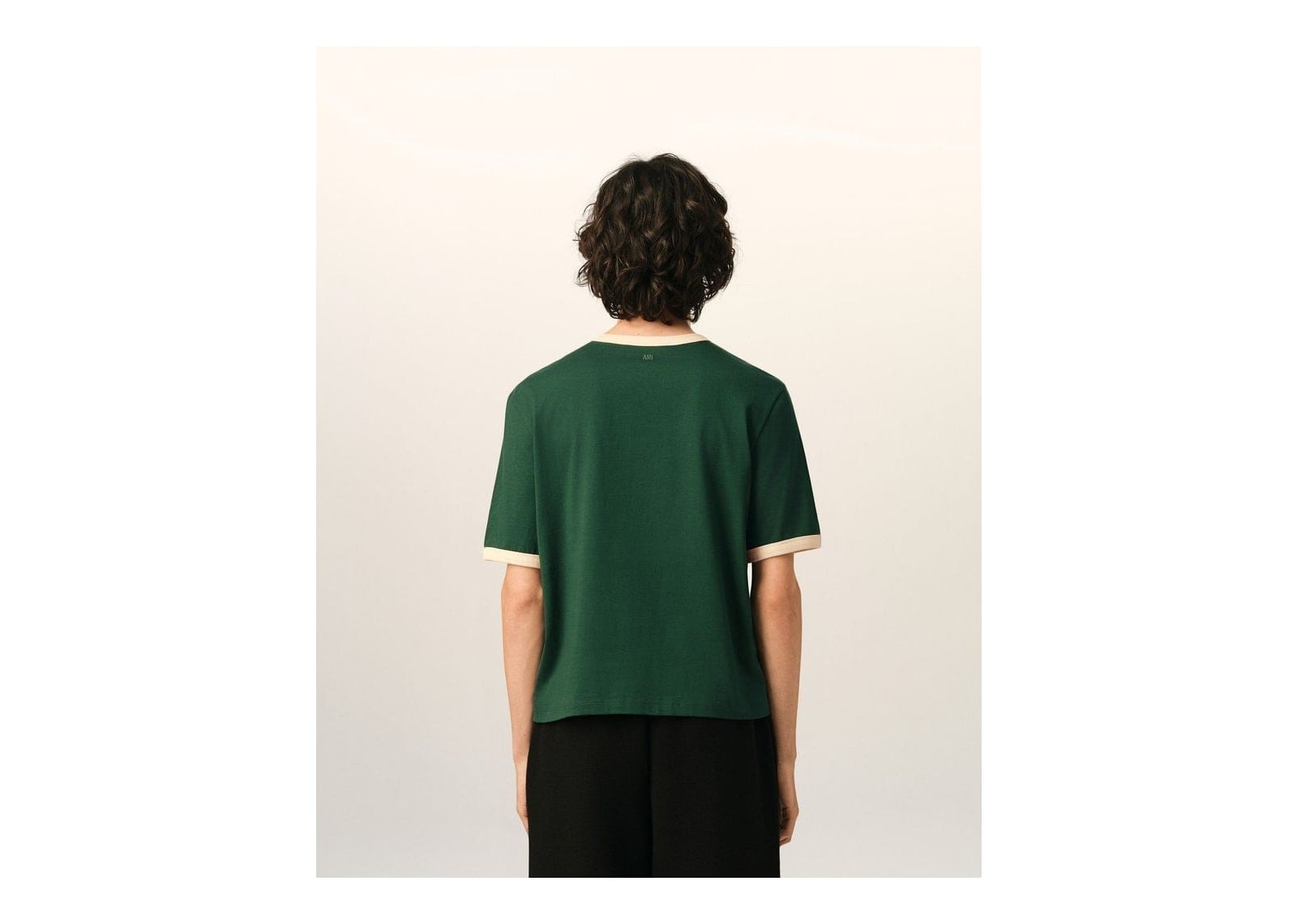 Ami Paris Ami De Coeur Contrasted Cotton T-Shirt Bottle Green/Ivory - görsel 5