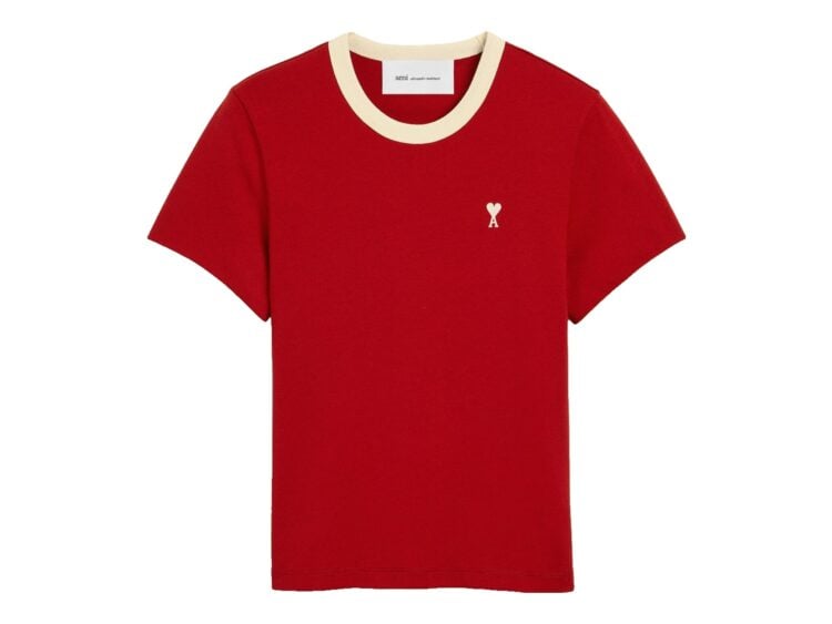 Ami Paris Ami De Coeur Contrasted Cotton T-Shirt Ruby Red/Ivory (W)